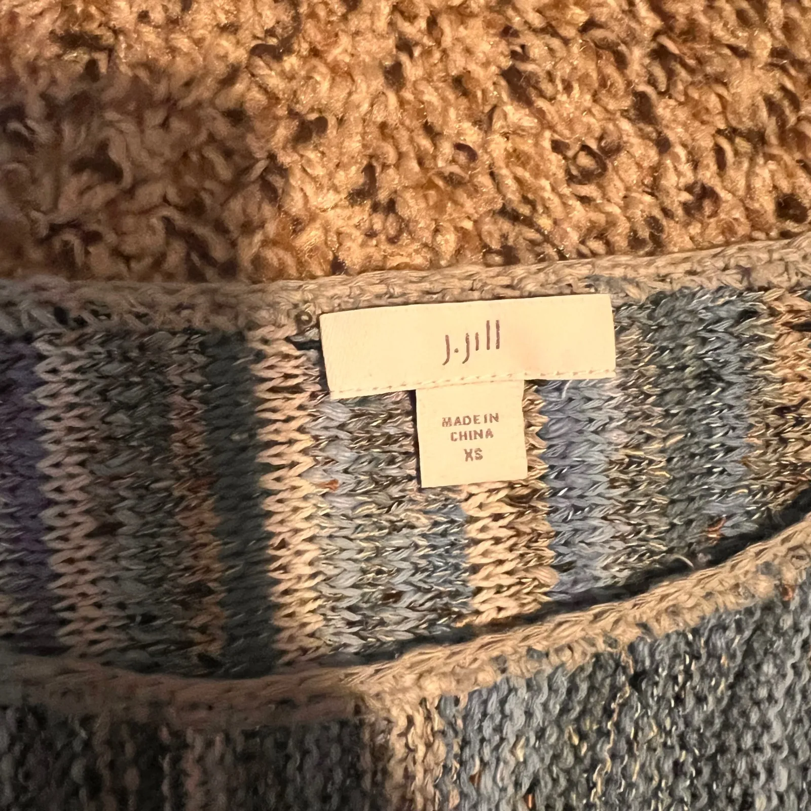 J Jill Striped Knit Sweater Pullover Long Sleeve Blue Grey‎ XS - Image 2