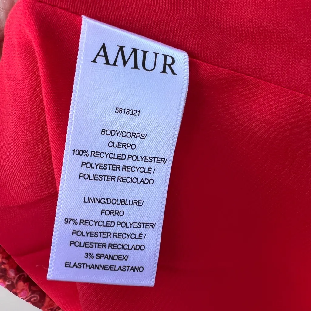 Amur Multicolor Floral Mariana‎ Strapless Cocktail Party Tiered Midi Dress sz 4 Red - Image 10