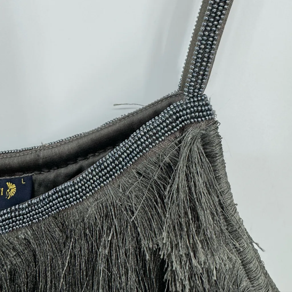 Anthropologie‎ Pankaj & Nidhi Fringed Mini Dress Gray Large - Image 9