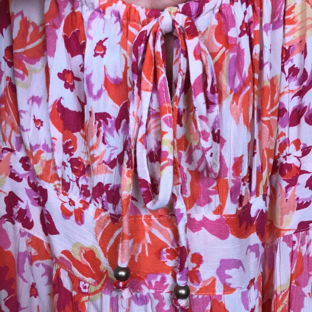 Angie Women’s Boho Floral Print Multicolor Keyhole Tie Smocked Back Mini Dress - Image 3