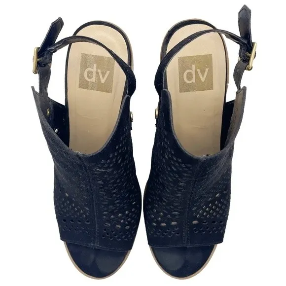 DV Dolce Vita Kassi Black Suede Slingback Peep Toe Block Heel Sandal Size 7 - Image 14