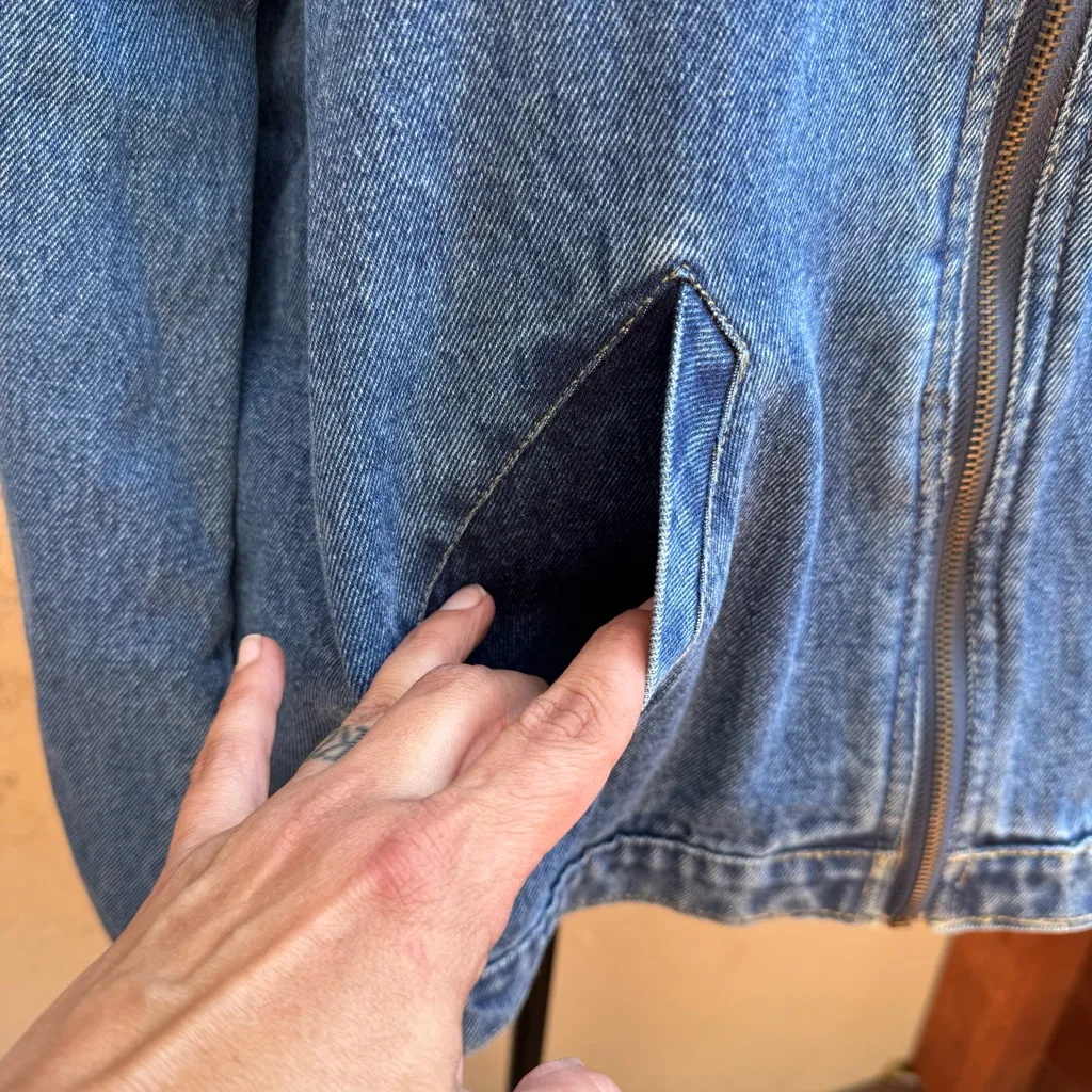 Vintage 90’s Agan Collection Embroidered Southwestern Zippered Denim Jacket Blue Size 2X - Image 4