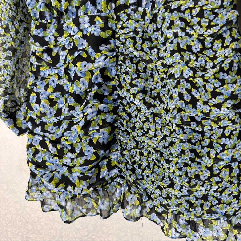 Zara Floral Print Black Blue Green Long Sleeve Mini Dress Large - Image 9