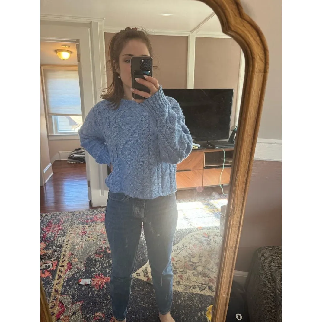 RACHEL PARCELL Baby Blue Cable Knit Long Sleeve Crewneck Sweater size Small - Image 11