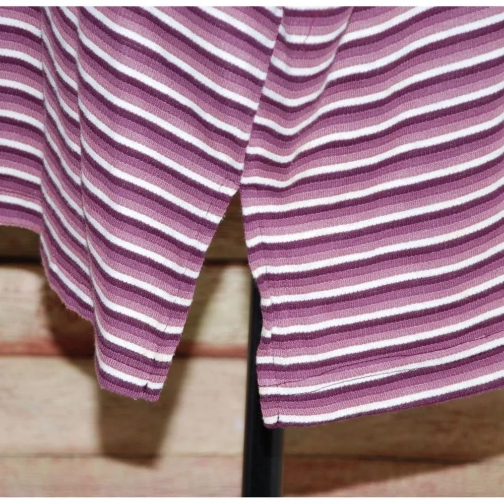 Bobbie Brooks Ladies Knit Shirt Top Size XL Purple Striped Long Sleeve Henley St - Image 5