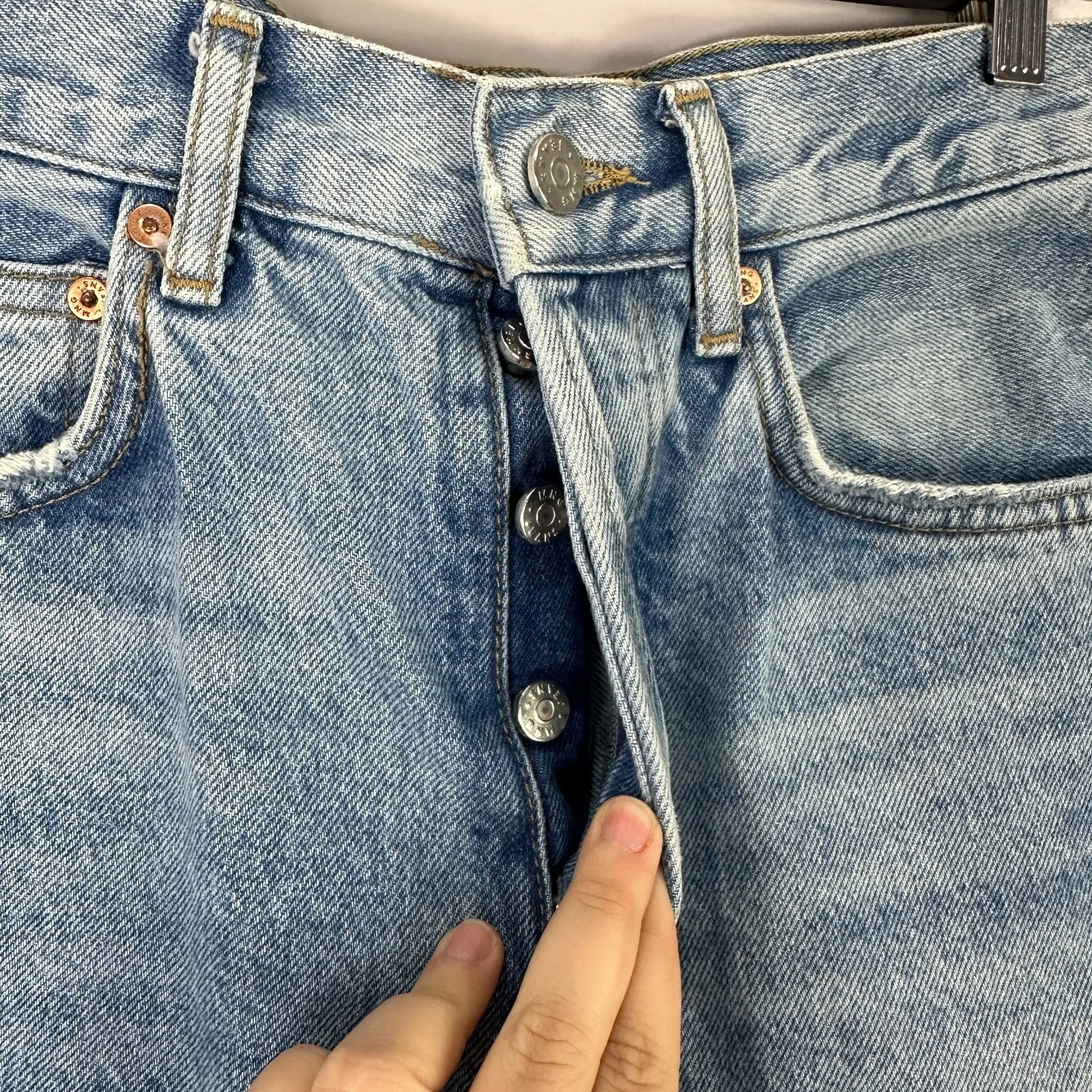 MNG Denim Straight Jeans Sz 4 Light Wash Distressed 90s Y2K Grunge Indie Sleaze - Image 8