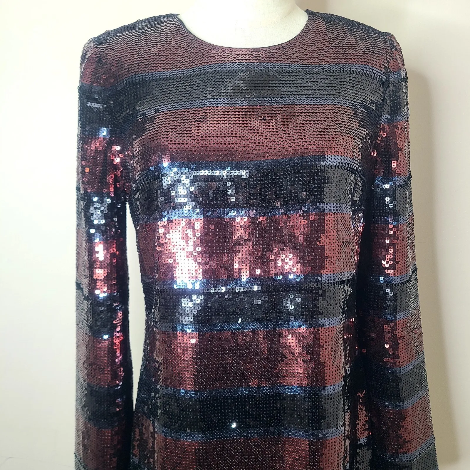 Veronica Beard Wide Striped Red Black Sequin Mini Dress 8 Breakers Dress Party - Image 4