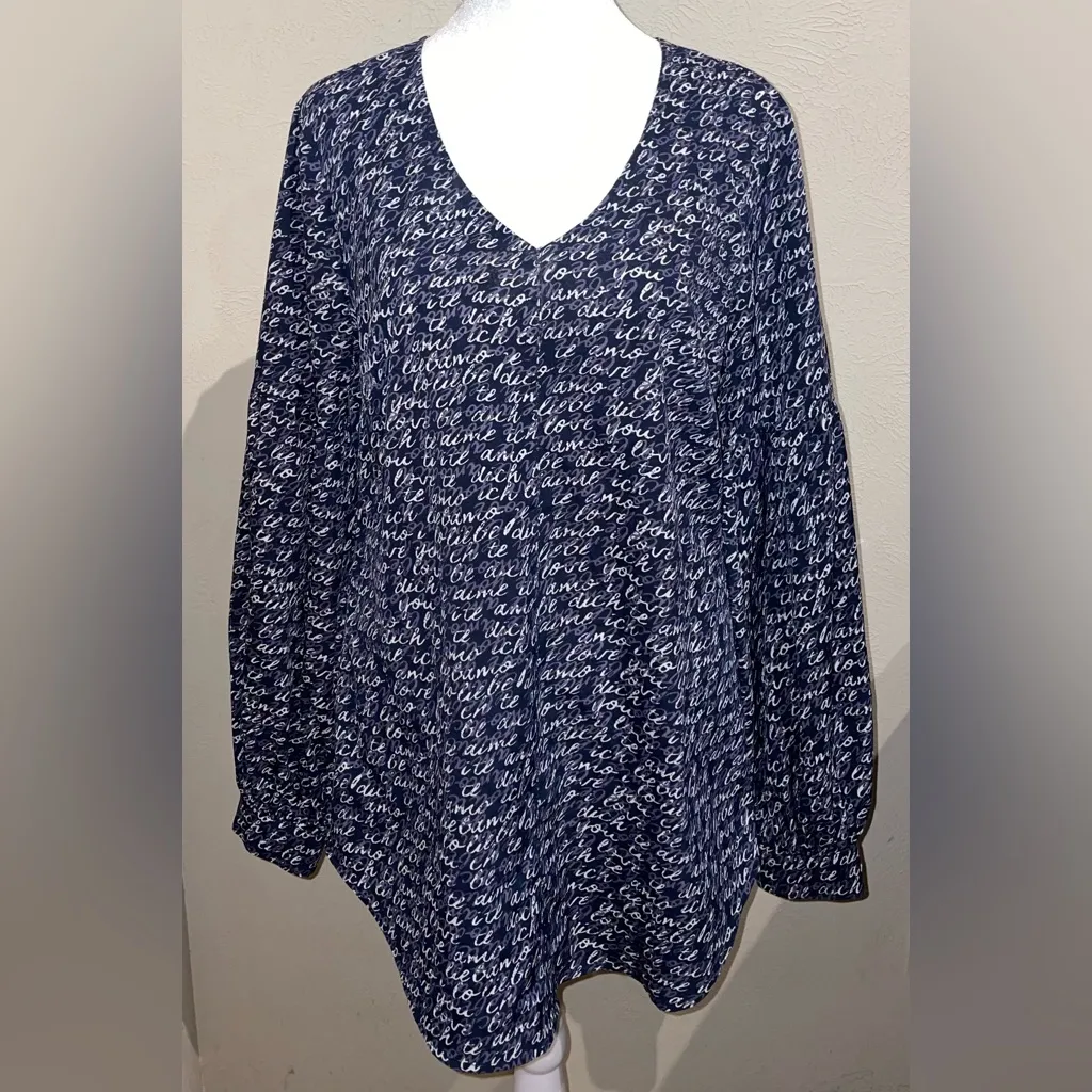 Cabi Women's Te Amo Navy Multi Love Blouse Puffy Long Sleeve Style 5336 Size S - Image 4