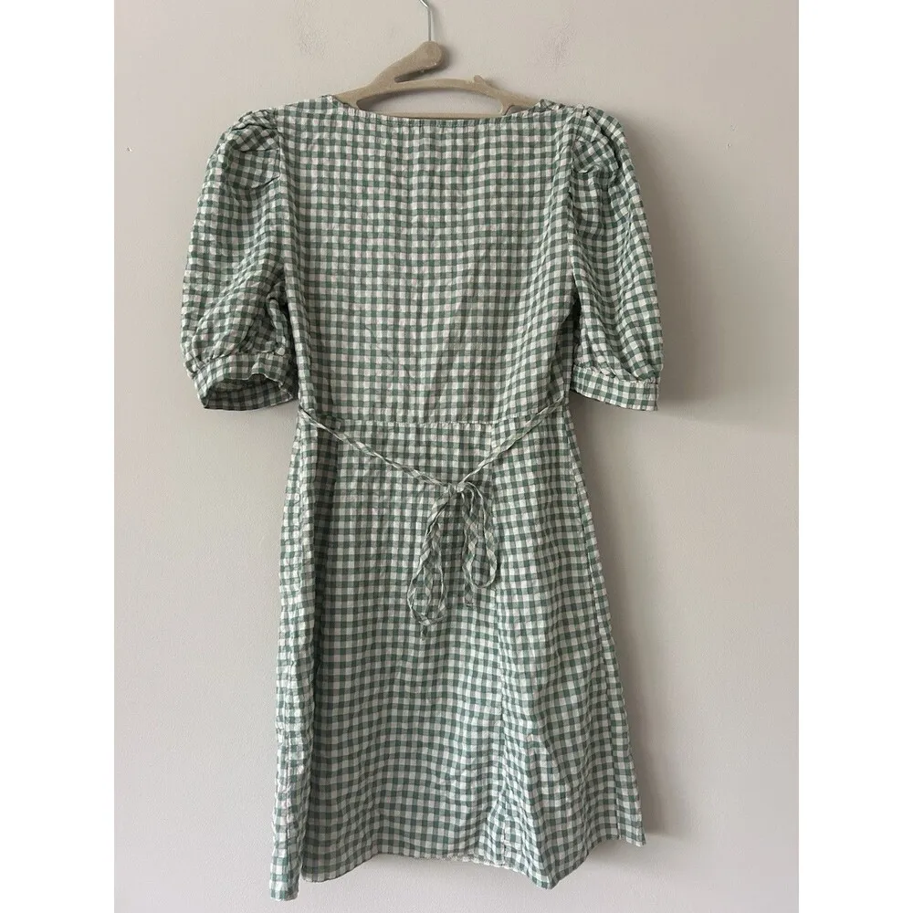 Nobody’s Child Penny Mini Dress In Green Gingham Size 6 Summer Cottagecore - Image 2