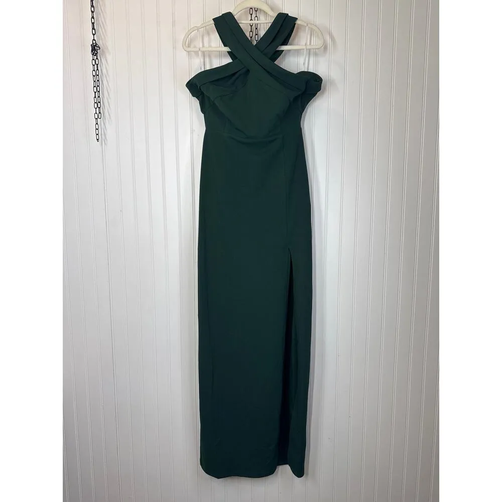 NWOT Lulus Head to Cocktail Hour Emerald Green Halter Neck Maxi Dress Size L - Image 3