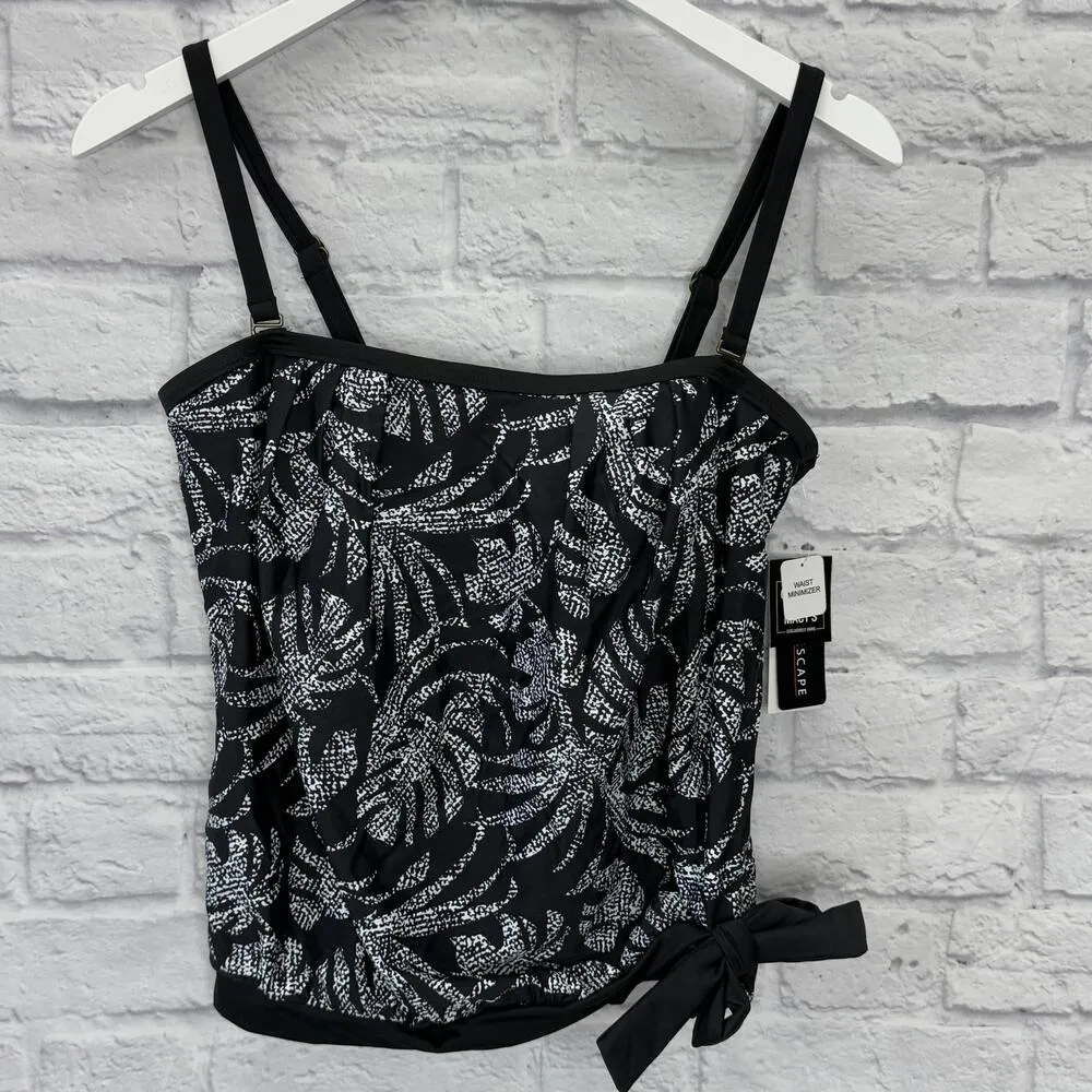 Island Escape Coral Gables Printed Blouson Bandeau Tankini Top Size 8 Black New - Image 2