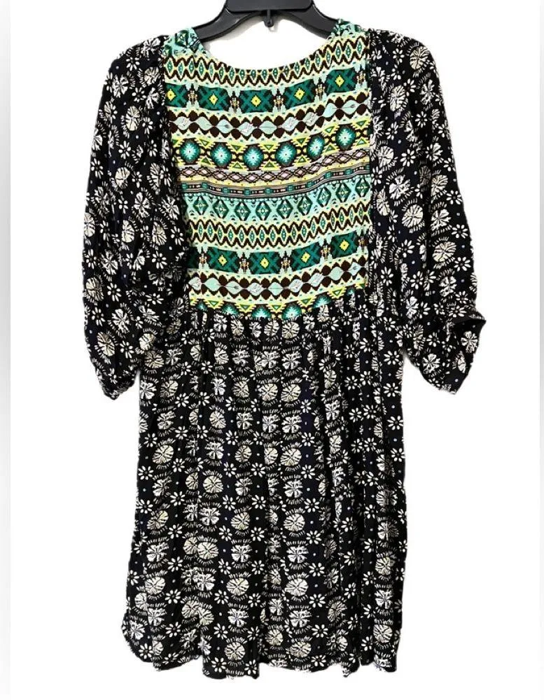 UMGEE womens small tunic dress geometric print sleeves around elbow v neck - Image 3