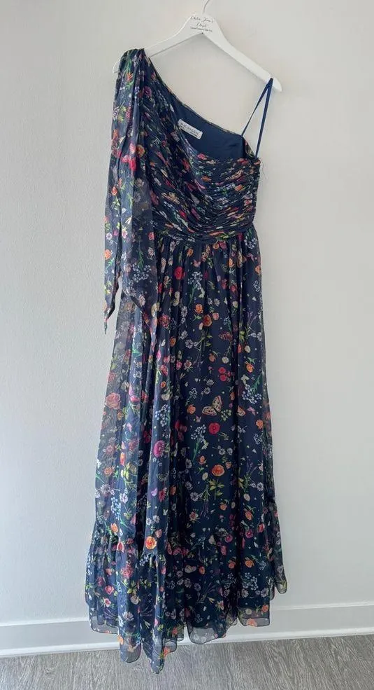 MAC DUGGAL One Shoulder Cut Out Navy Floral Gown 12 - Image 5