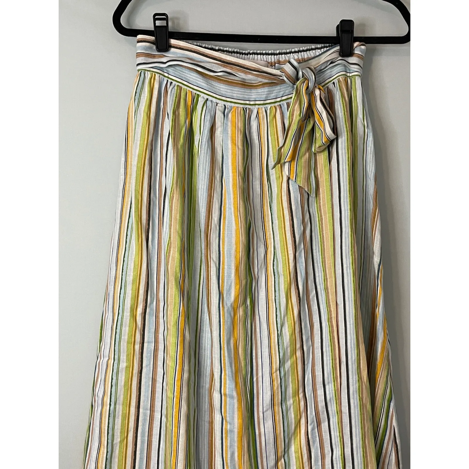 Lauren Conrad Striped Maxi Skirt Tie Waist Smocked Elastic Gauze Linen Blend S - Image 2