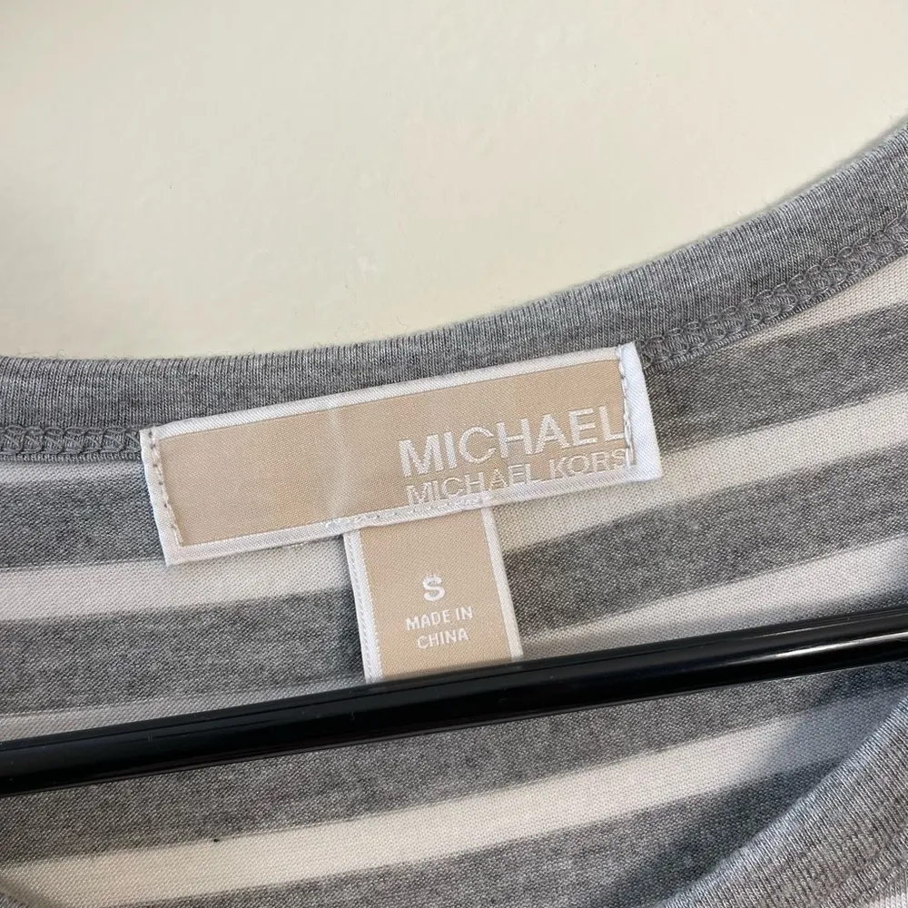 Michael by Michael Kors Gray and White Striped Maxi Dress T-Shirt Summer Dress - Image 2