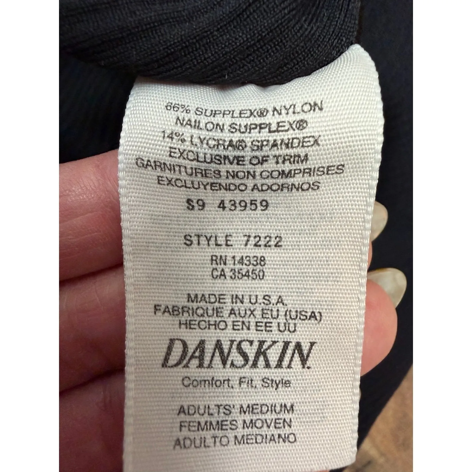 Danskin Black Ribbed Supplex Nylon Slip Dress Medium Made in‎ USA - Image 5