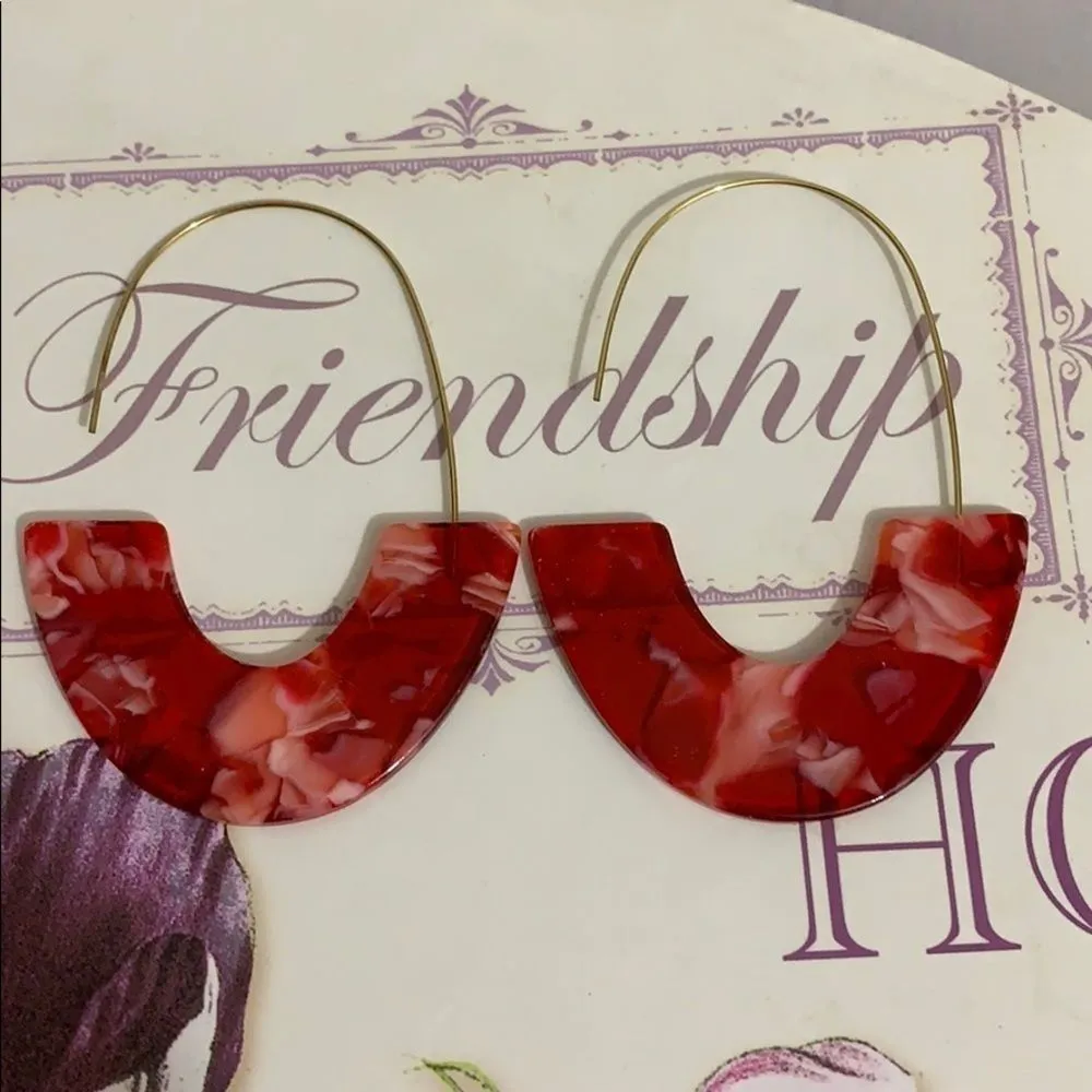 Red White Pink Acrylic Earrings Red - Image 2