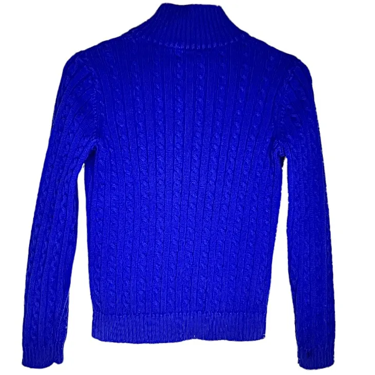 Lauren  Blue Cable Knit Crest Zip Up Sweater SMALL - Image 6