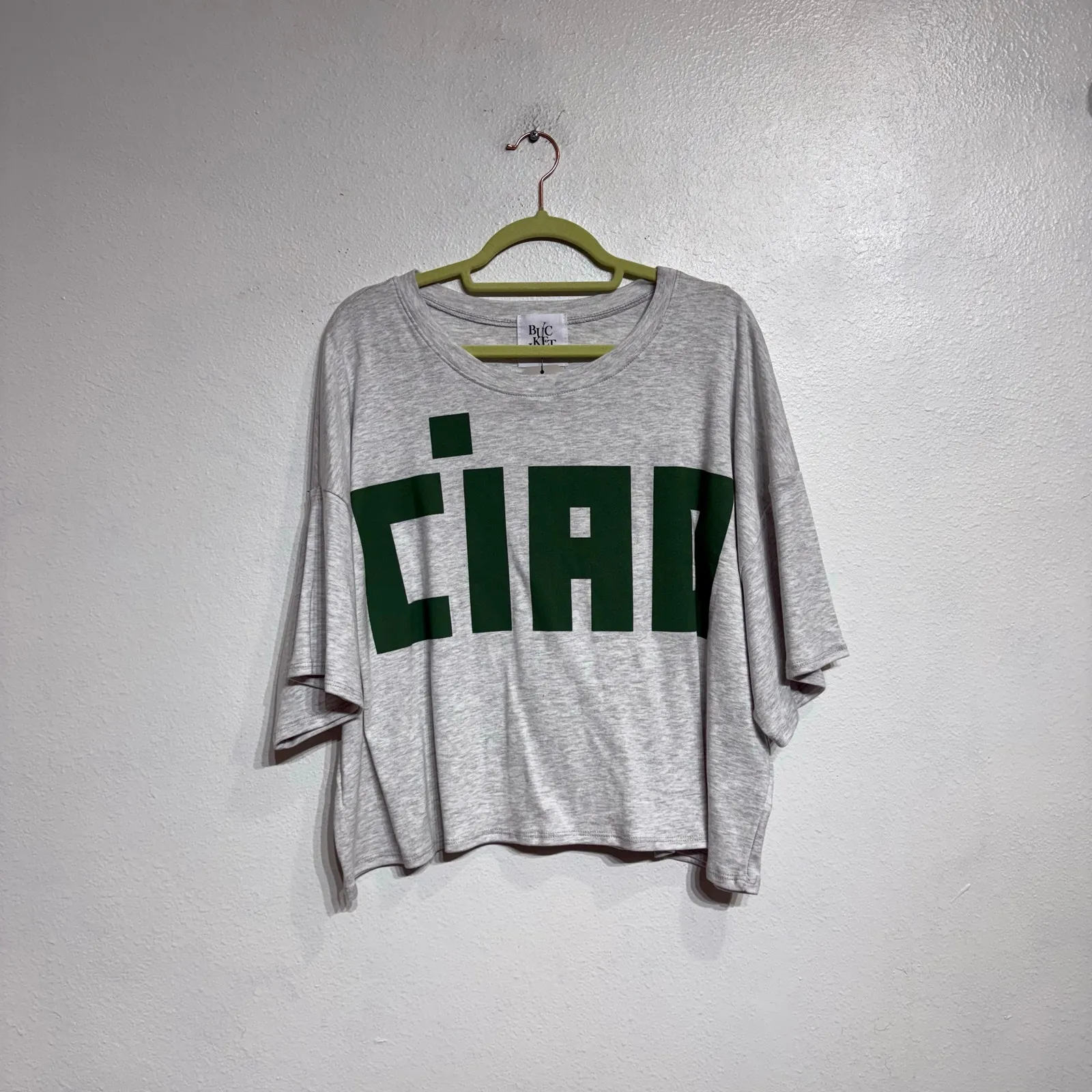 Bucketlist Gray Ciao Short Sleeve Boxy Crop Top Sz L NWT Size L - Image 2