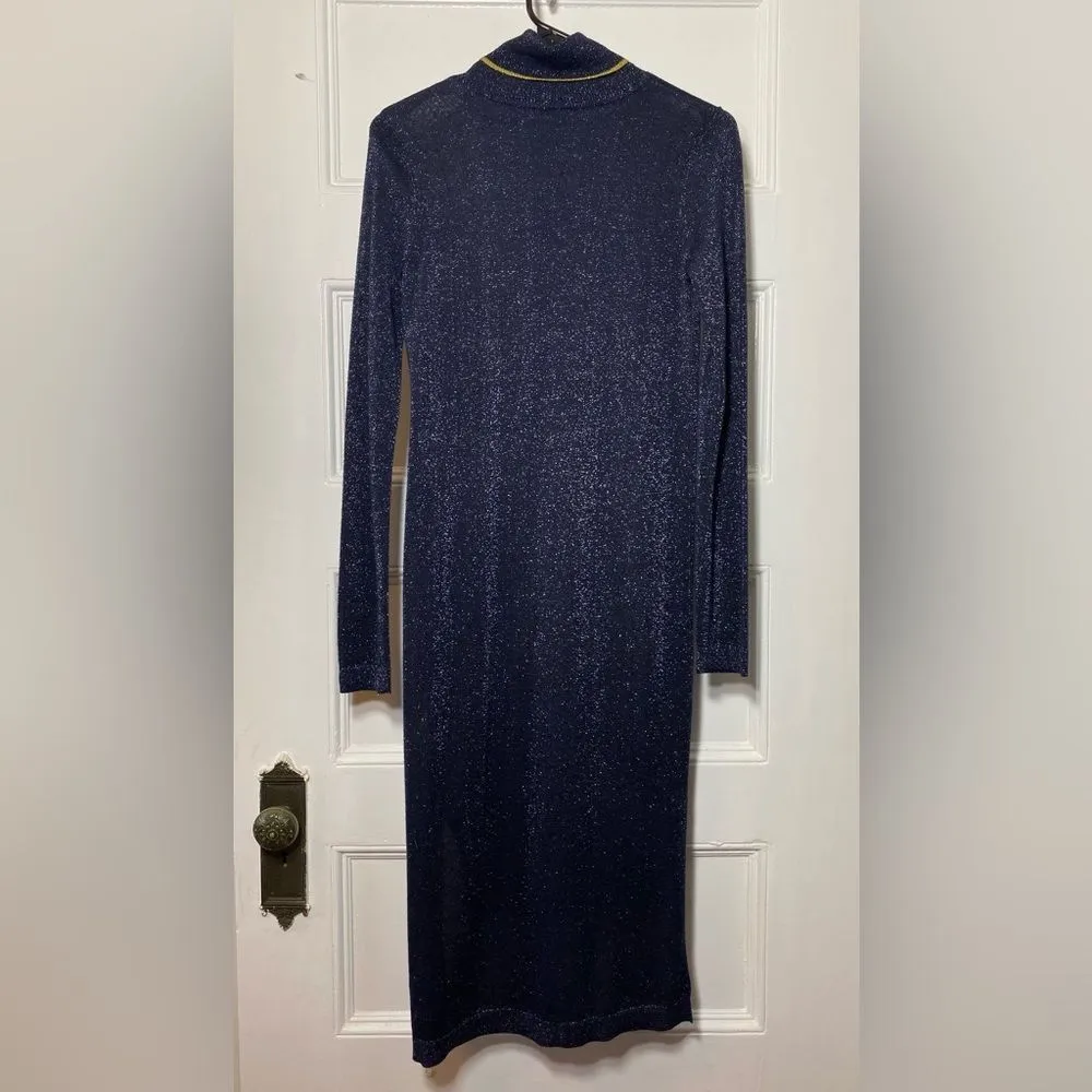 Scotch & Soda Maison Scotch Shimmery Turtleneck High-Low Dress Navy Blue Sz XS - Image 9
