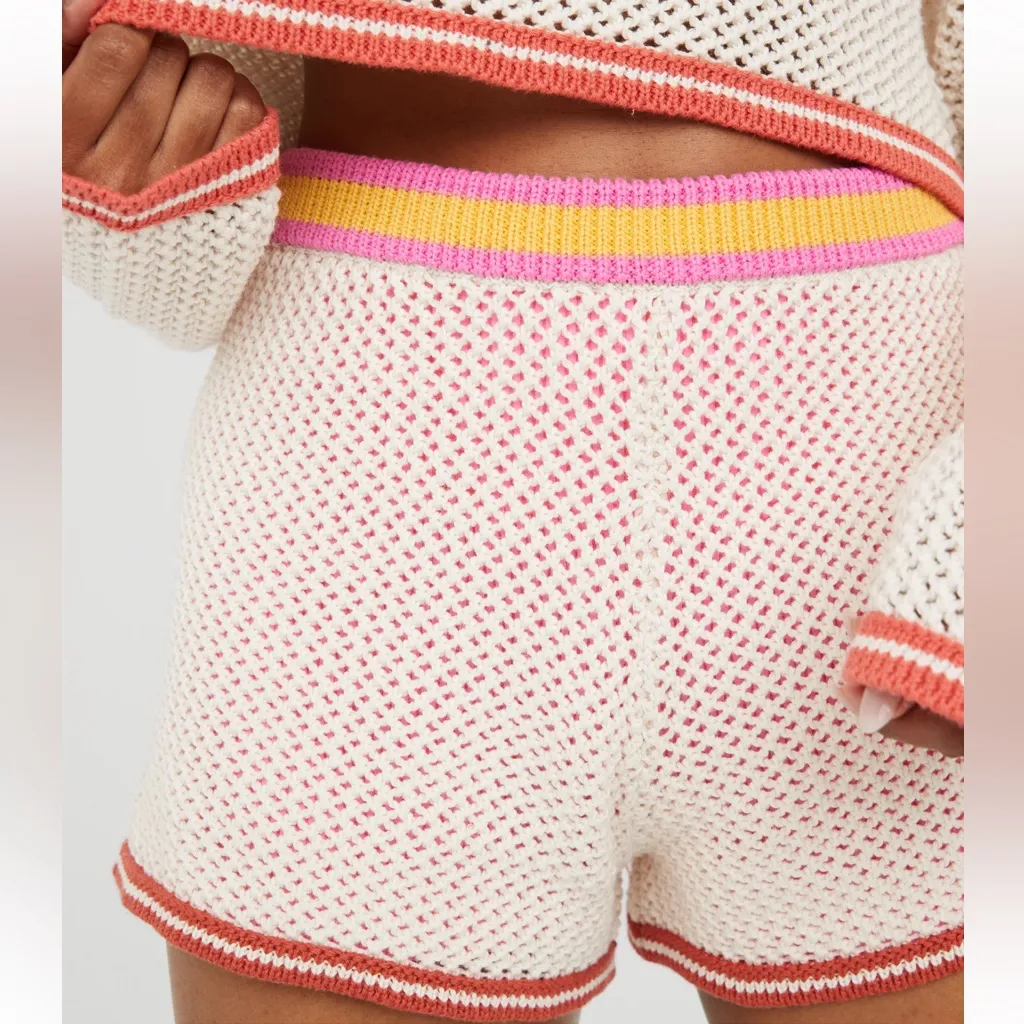 Offline Aerie Size M High Waist Crochet Shorts Cream Open Knit Beach Resort NWT‎ - Image 2