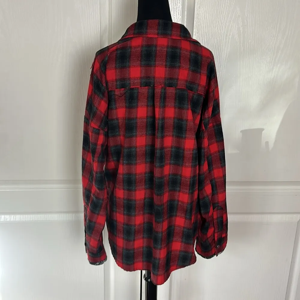 POL RED BUFFALO PLAID BUTTON UP FLANNEL - Image 3