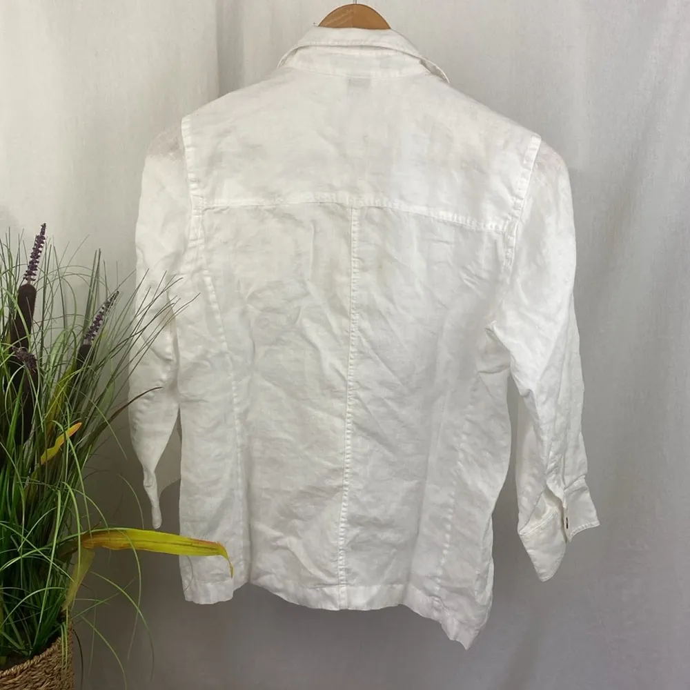 Ralph Lauren 100% Linen White Long Sleeve Button Up Jacket Top PM - Image 2