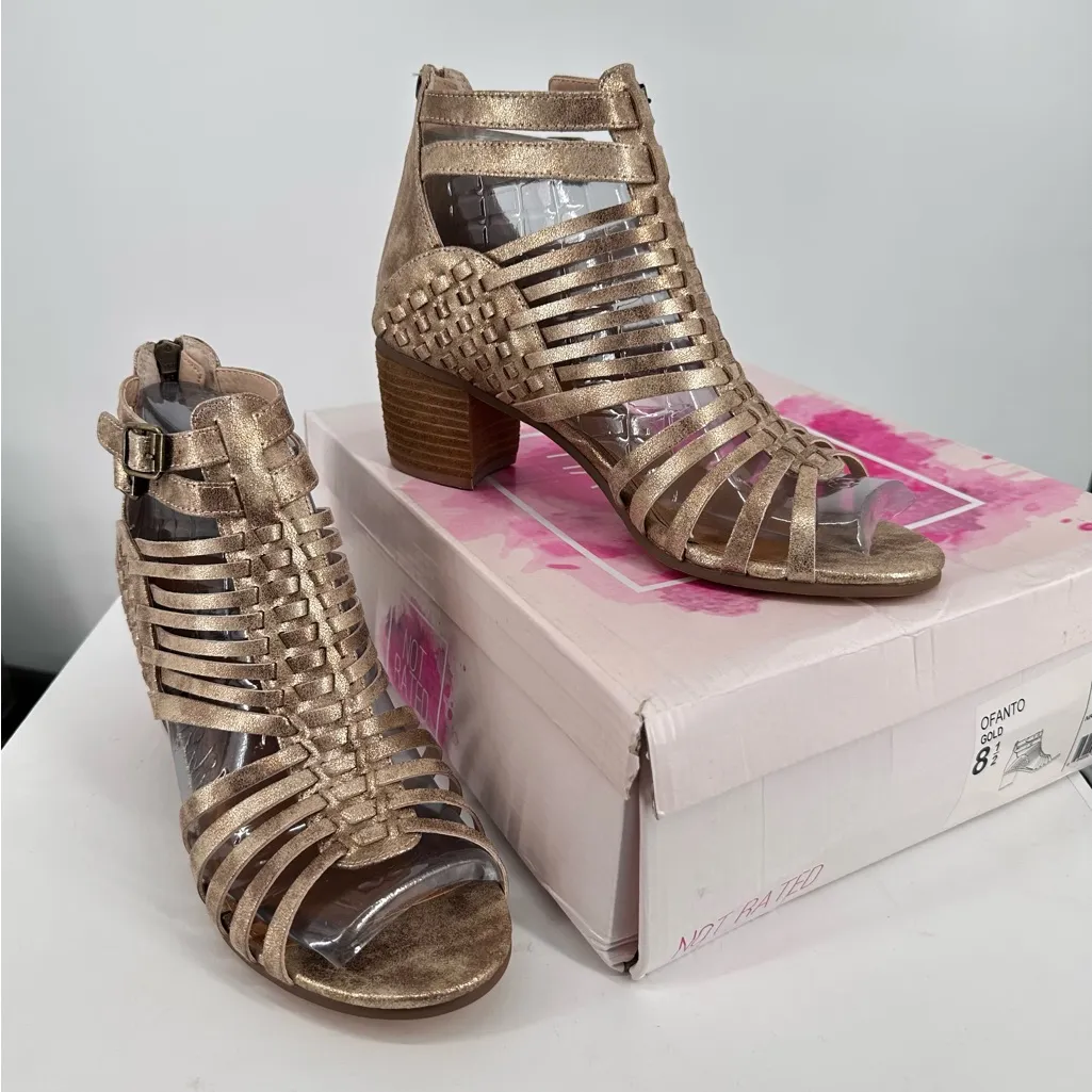 Not Rated Ofanto Heeled Sandal in Gold size 8.5 New in Box - Image 2