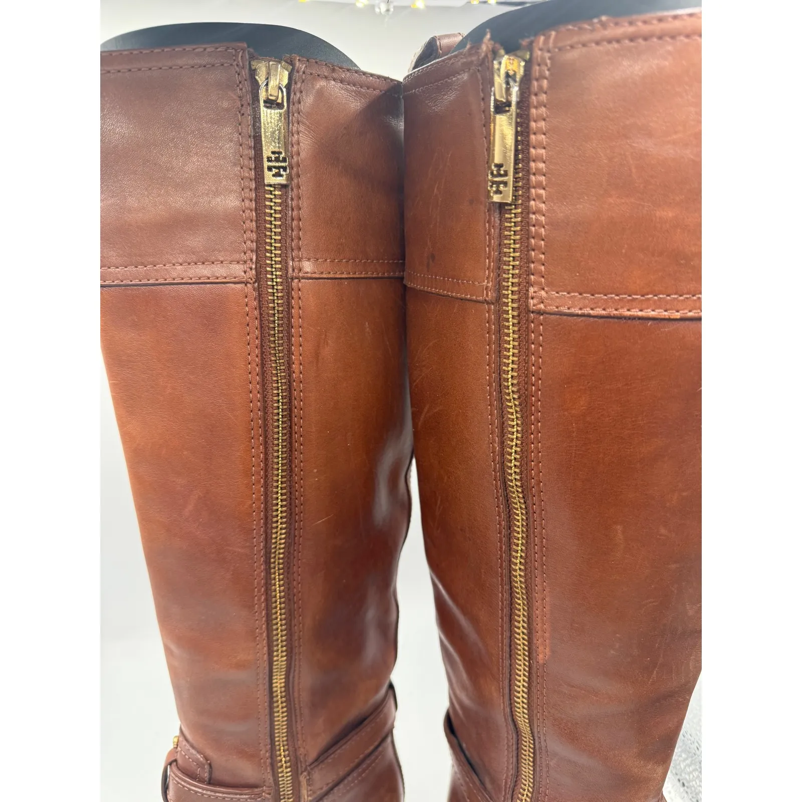 Tory Burch Riding Boots Women's 6.5 Cognac Leather Tall Equestrian Logo Boots - Image 5