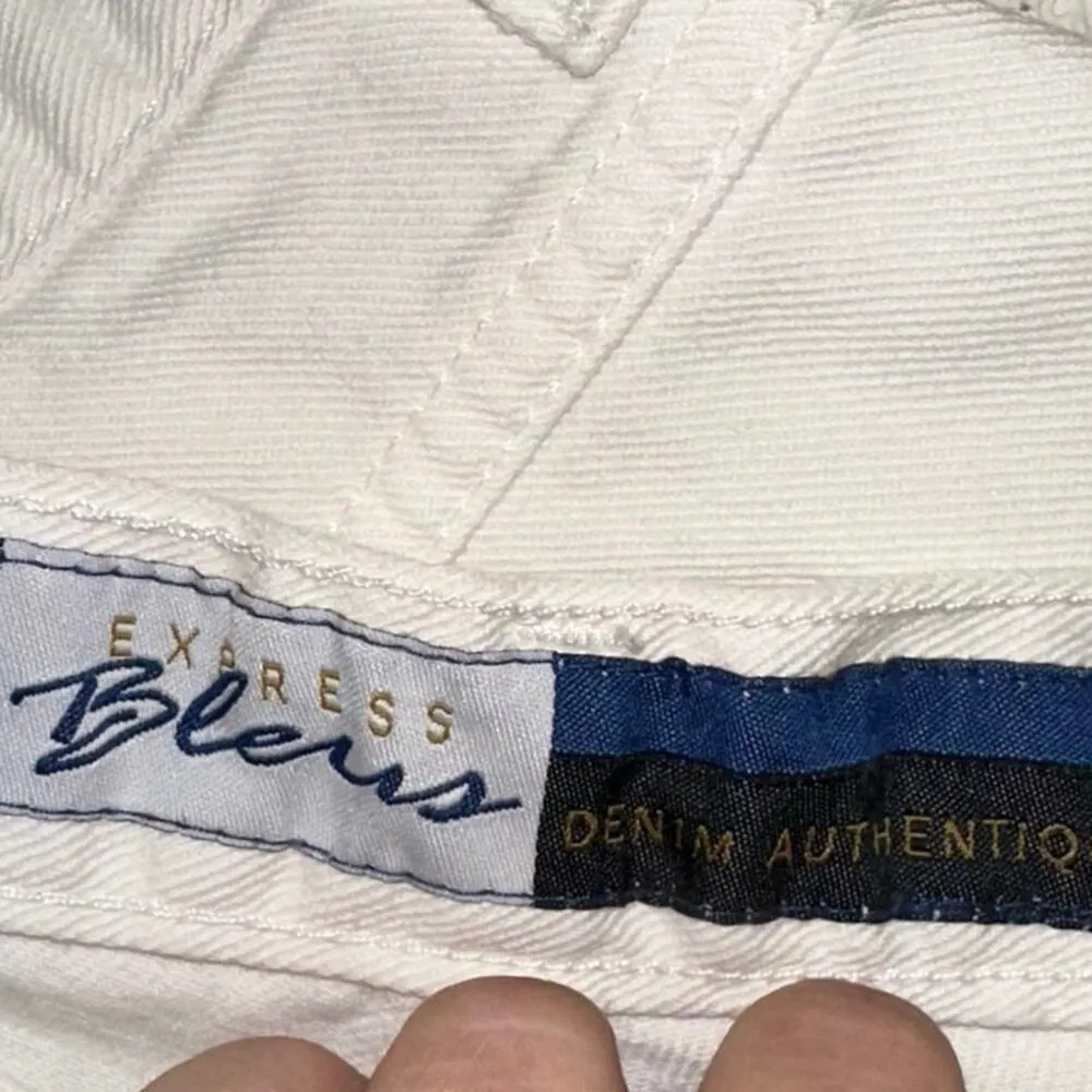 Express Bleus White Cut Off Denim Shorts - Image 3