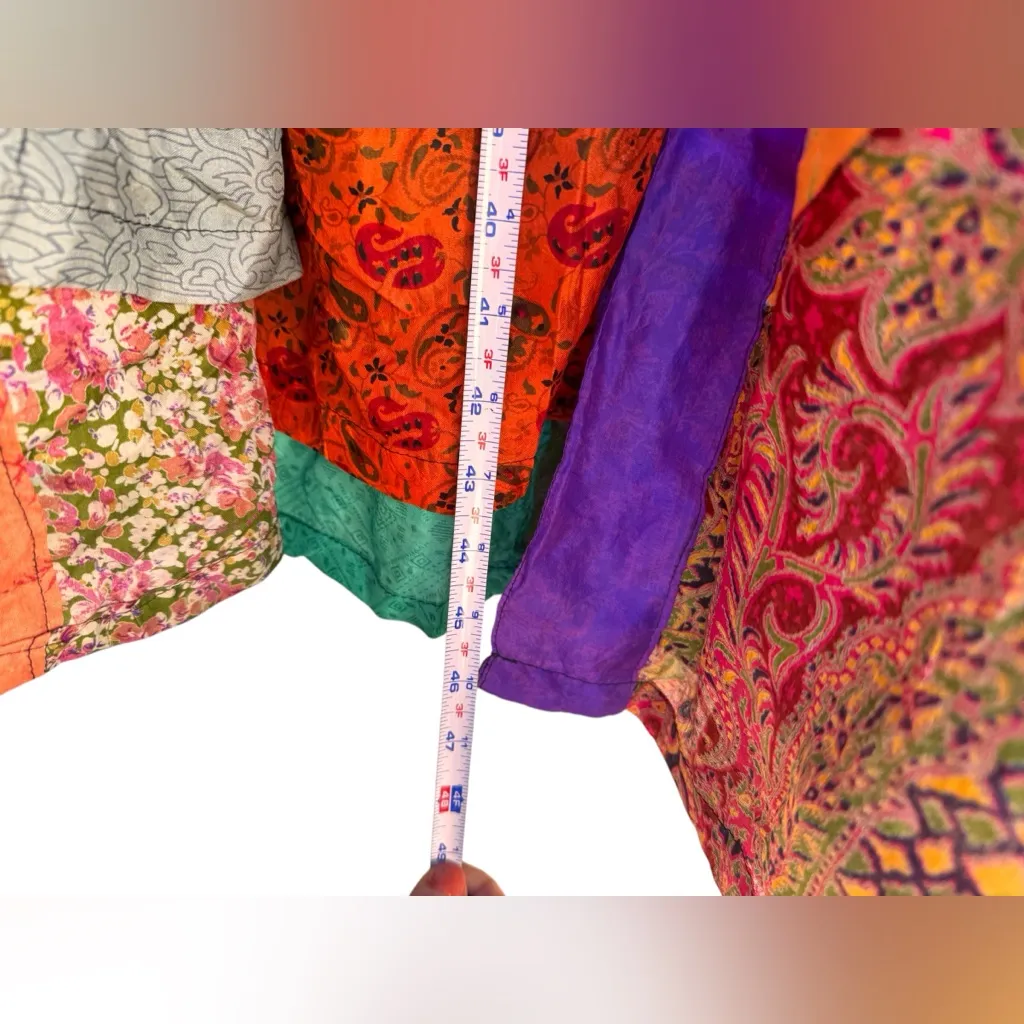 Sacred Threads  100% Silk Patchwork Kimono Duster Robe XL Boho Festival Rare GUC - Image 13