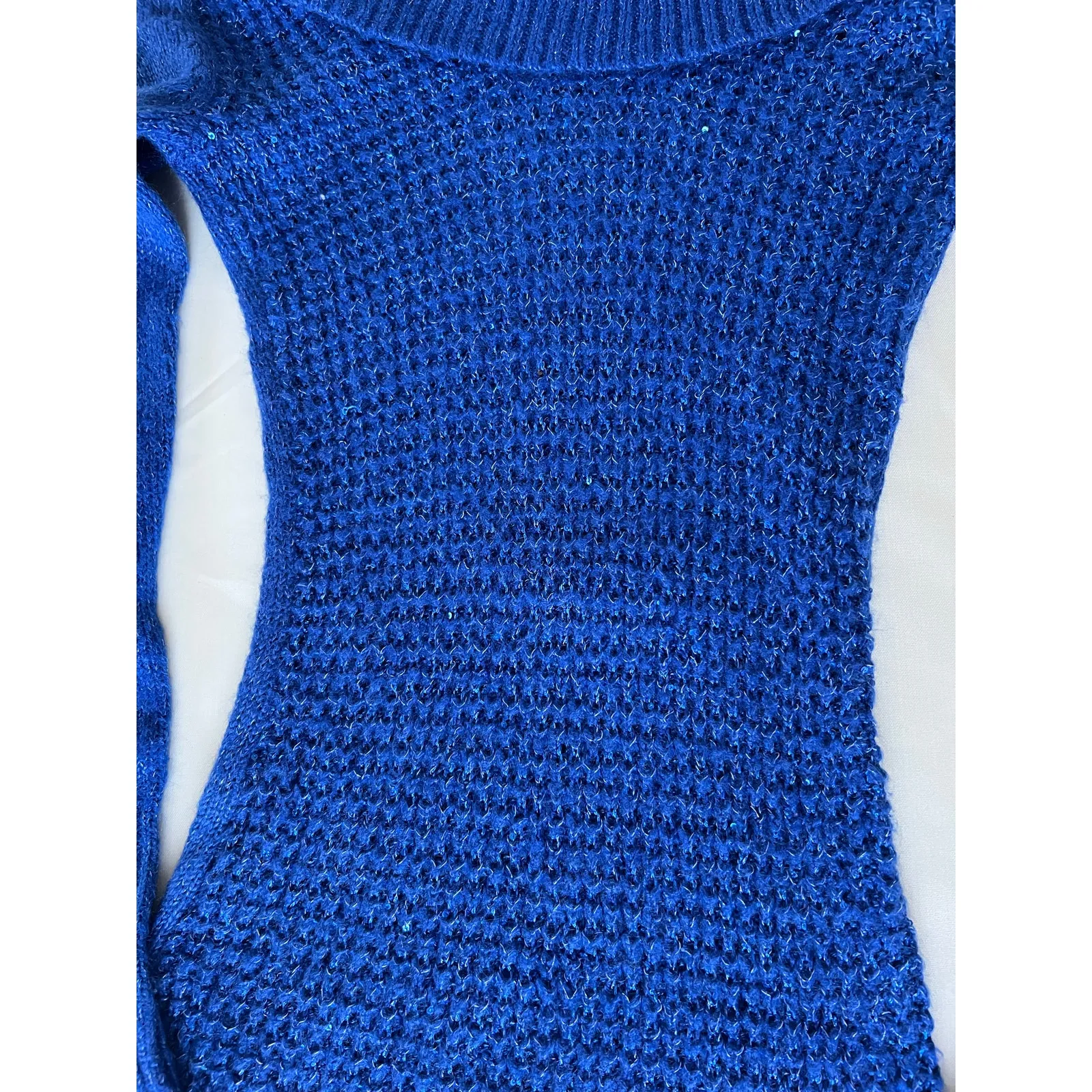 Y2K Candie’s sweater size XS stretchy fold over off shoulders long sleeve sequin - Image 2