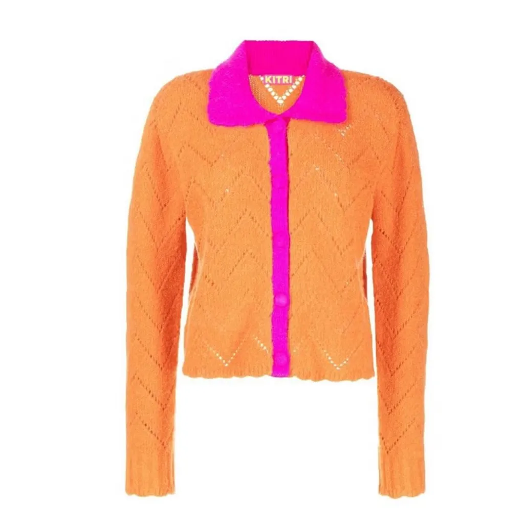 KITRI Orange and pink cardigan zig zag knit cardigan small - Image 11