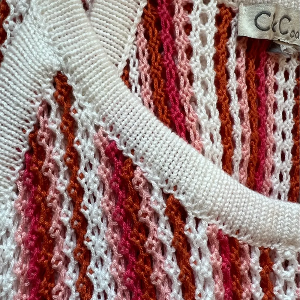 C&C California Crochet Beach Cover Up Sleeveless Halter Striped Pink White Small - Image 4