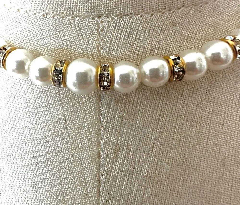 Faux pearl rhinestone choker necklace - Image 2