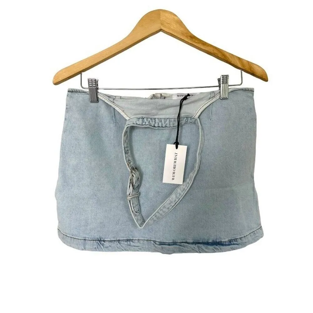 WeWoreWhat Cut Out Denim Mini Skirt Size XS Revolve Jean Sexy Light Wash Blue - Image 2