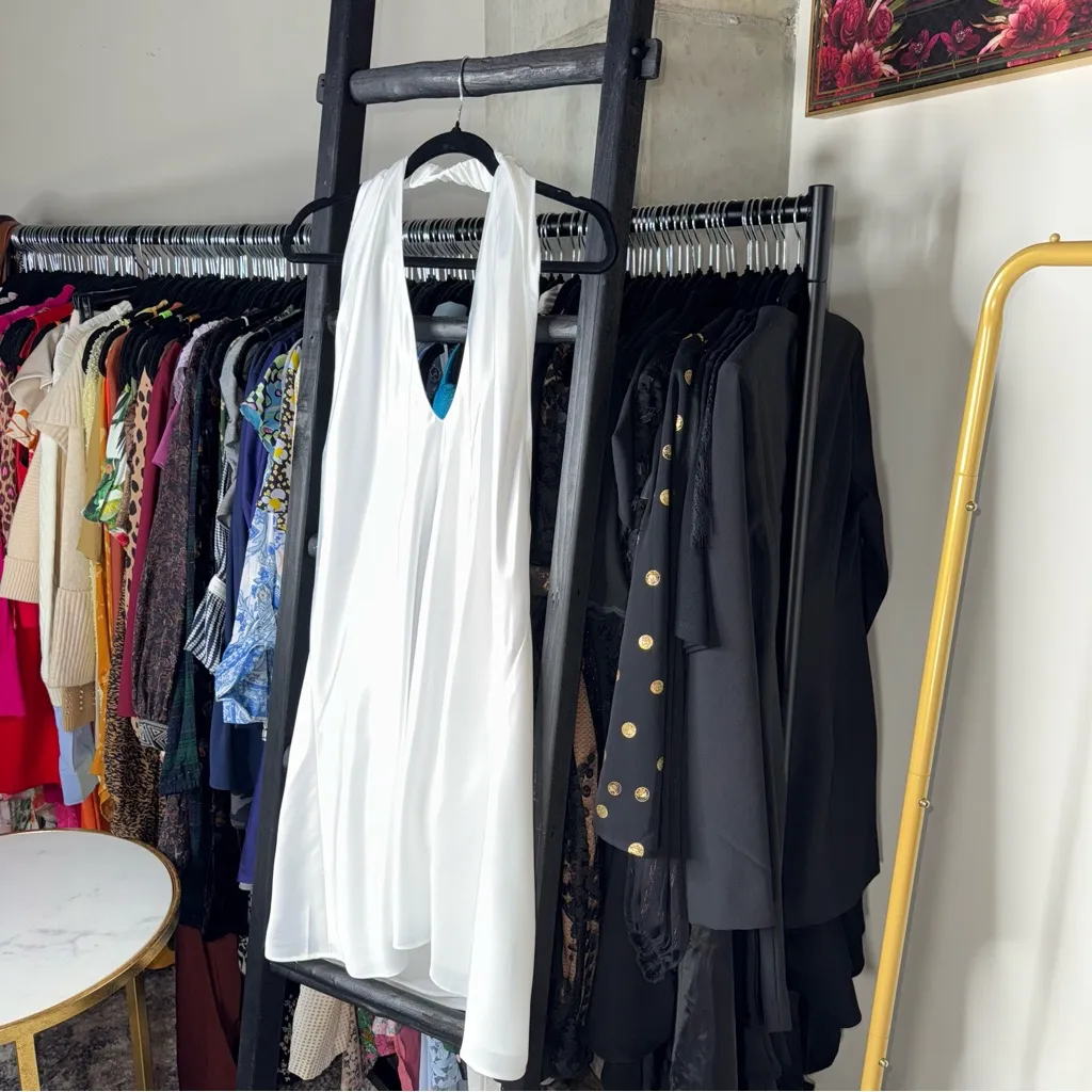 Show Me Your Mumu Jasmine Halter Mini Dress Ivory Luxe Satin - Image 9