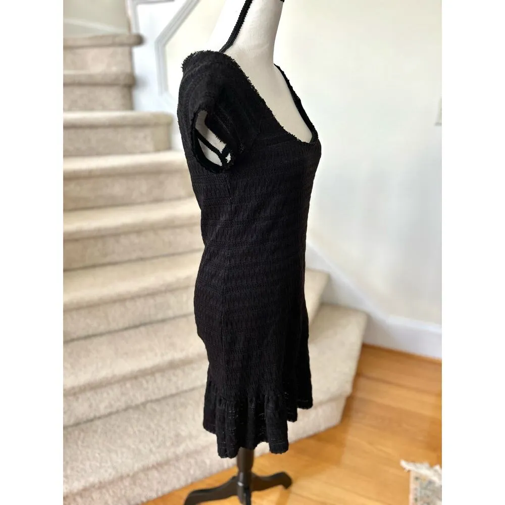 Free People Cozy Day Black Knit Flounce Dress - Image 2