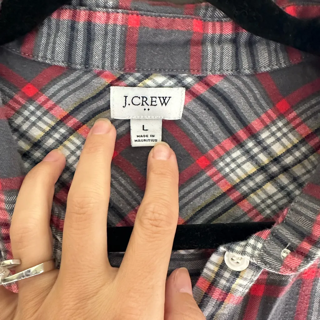 J. Crew women’s Casual Plaid Shirt - Red, Gray, and White - Image 4