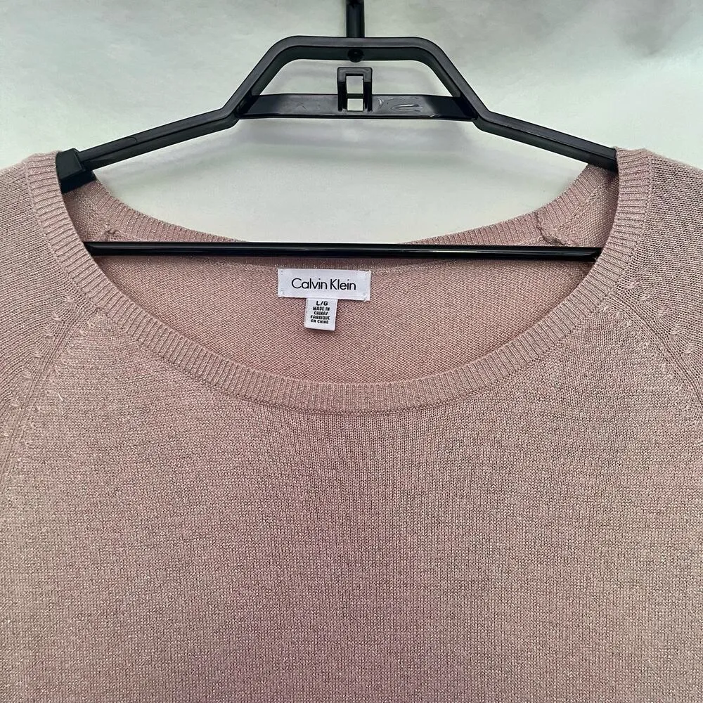 CALVIN KLEIN 3/4 Sleeve Glitter Tunic Womens Sweater Sz L Pink zip Hem Soft Girl - Image 2