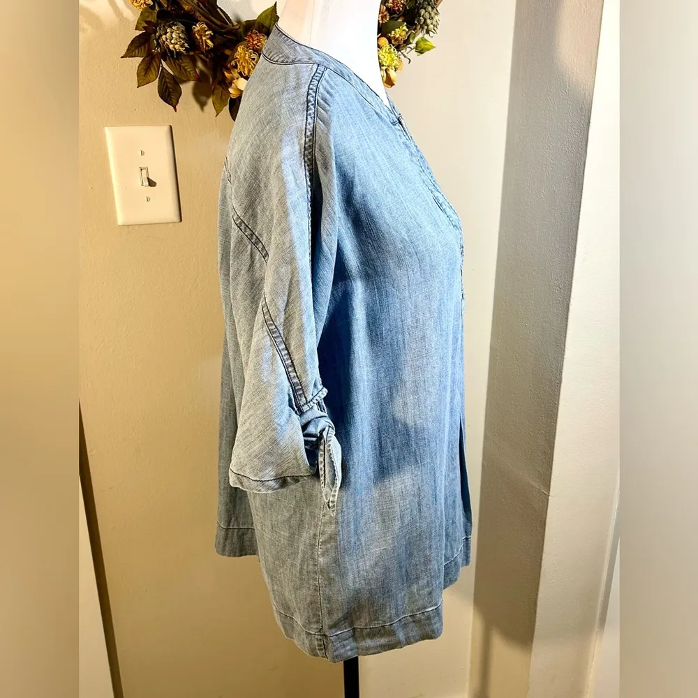 TRINA TURK Calle Ocho  Linen Blend Tie Sleeve 3 Button Front V-Neck Top~L💛 - Image 6