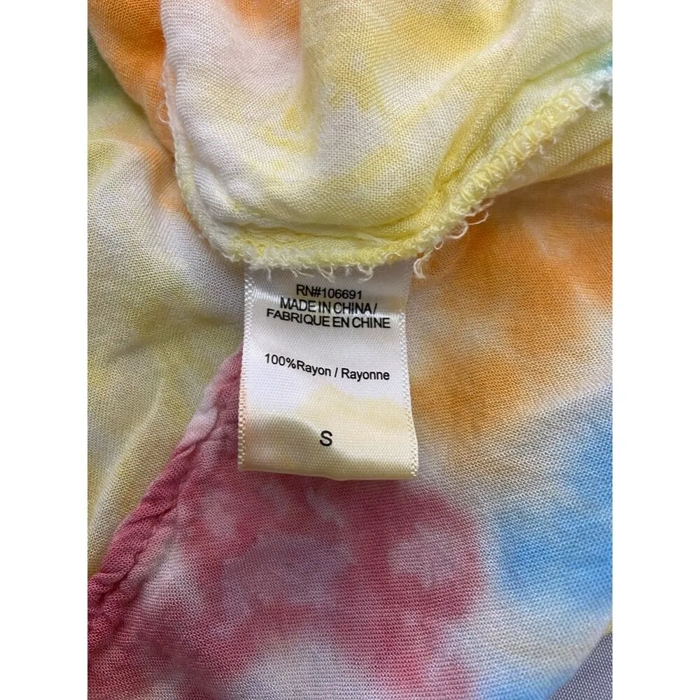 Young Fabulous & Broke Button Front Crop Top Womens S Rainbow Tie Dye Hi Low - Image 9