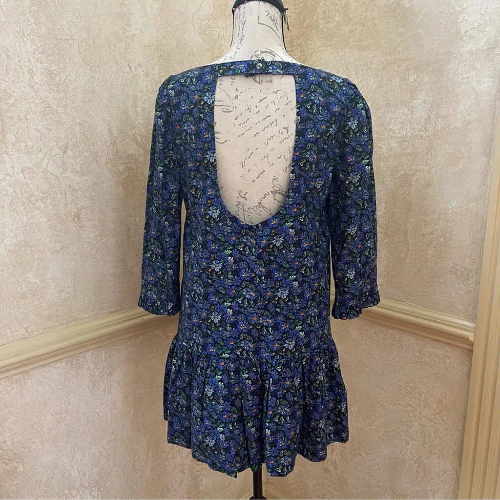 Free People The Avenue Mini Coquette Dress Floral Ruffle Cutout Scoop Neck S - Image 6