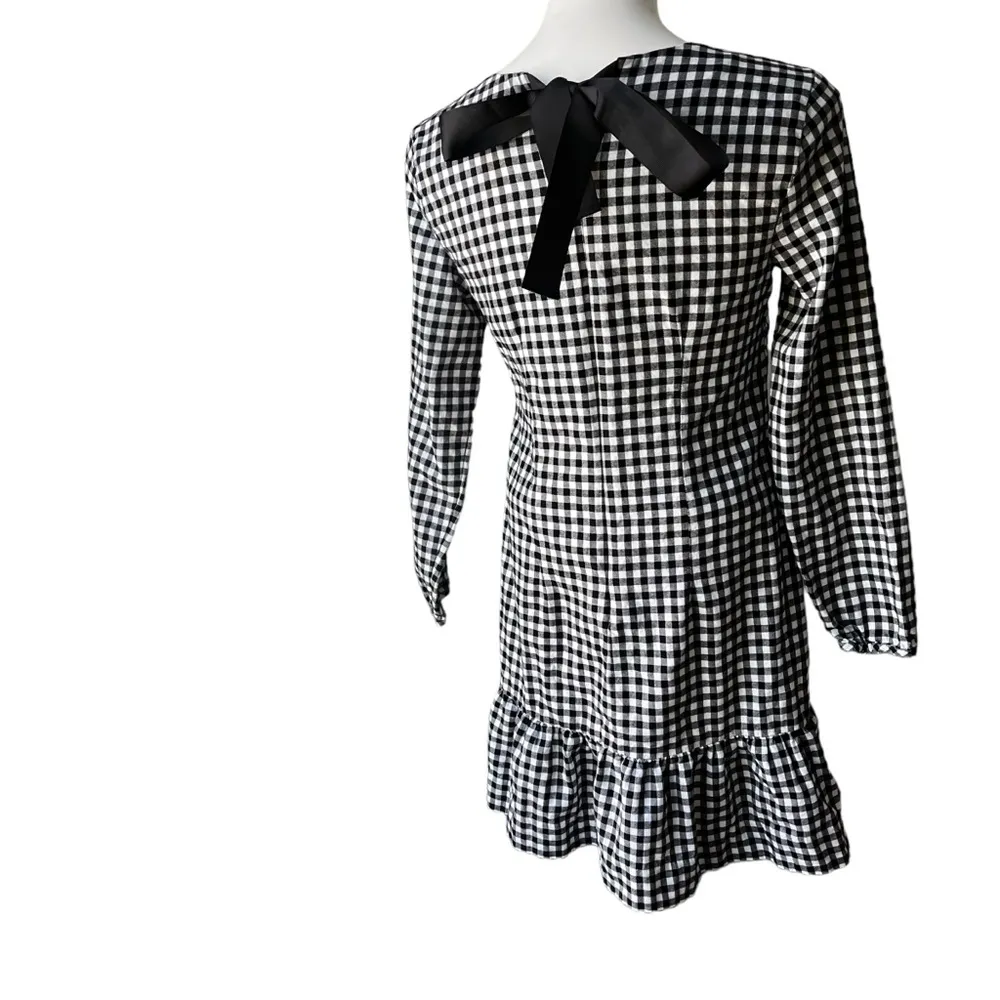 J. Crew Factory Black White Gingham Flannel Ruffle Bow Back Dress Long Sleeves - Image 7