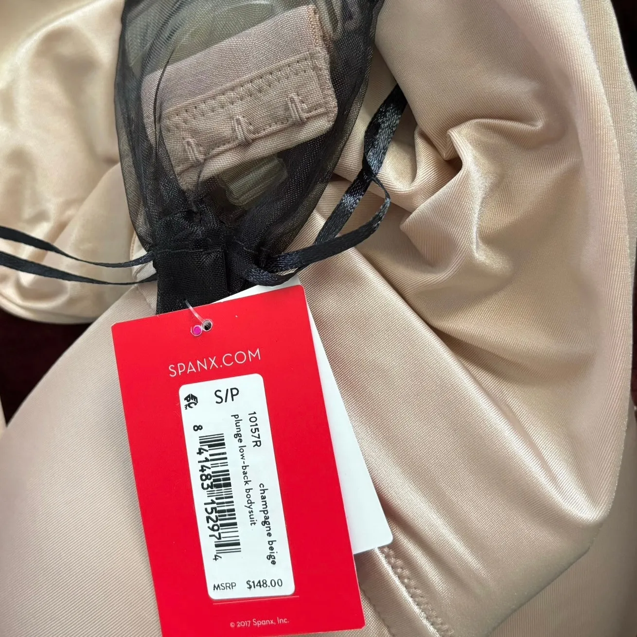 NEW Spanx Size S Plunge Low Back Mid Thigh Bodysuit Convertible Champagne Beige - Image 10