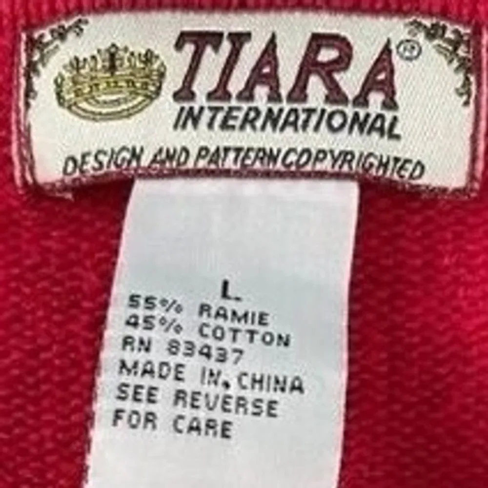 T6 90s Vintage Tiara International Red Fair Isle Cardigan Sweater Ramie Cotton - Image 2