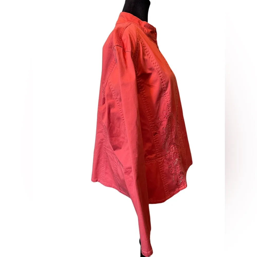 Chico’s Plus Size Denim Boho Eclectic Rhinestone Bedazzled Floral Zip Up Jacket - Image 4