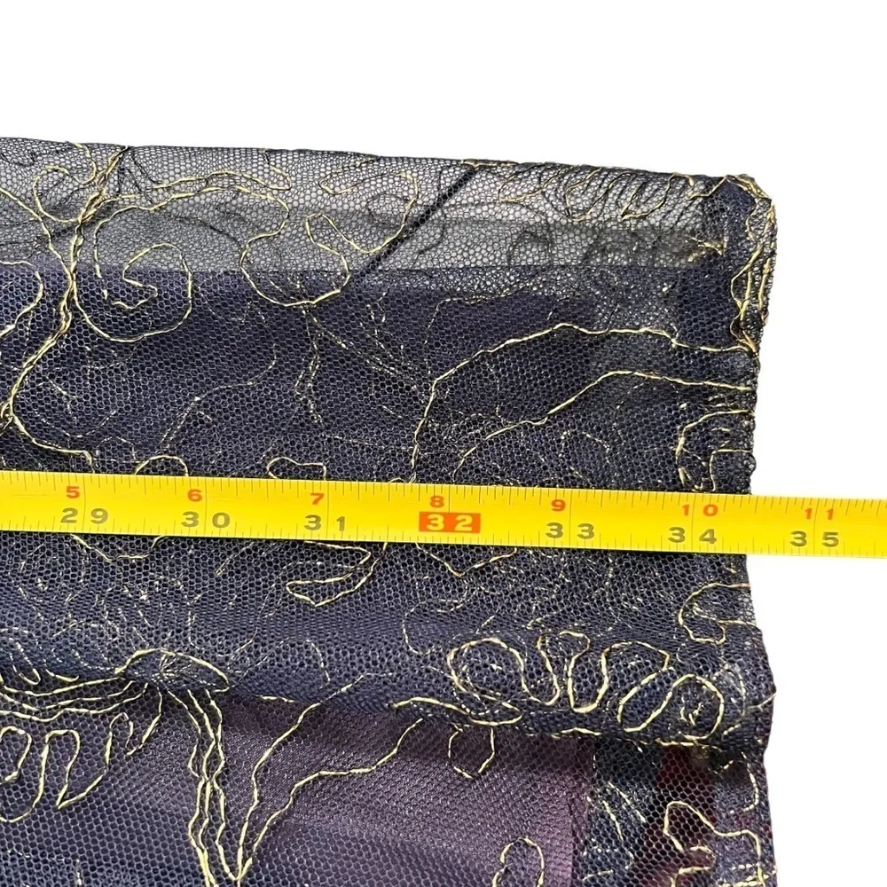 St Gillian Sportswear Vintage Drop Waist Maxi Skirt 6 Navy & Gold Sheer Fabric Blue - Image 9