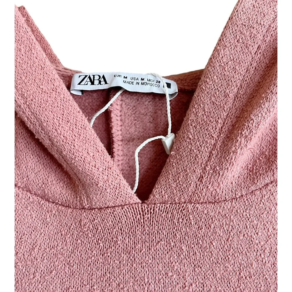 ZARA Hoodie Top Pink Terry Sleeveless Cotton Cropped Medium NWOT - Image 4