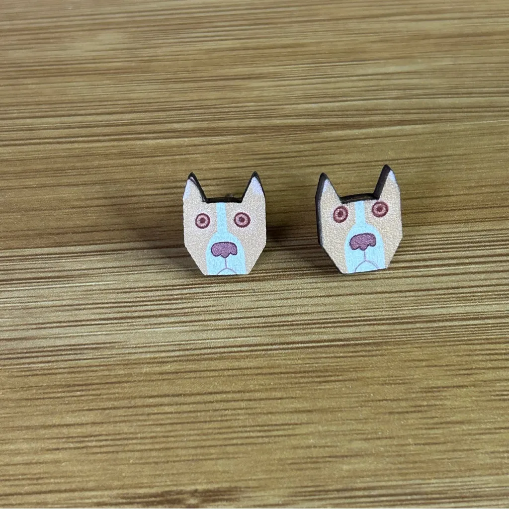Cute dog pitbull Earrings Tan - Image 3